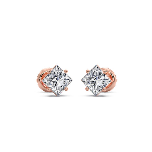 Four-Prong Princess Cut Diamond Stud Earrings