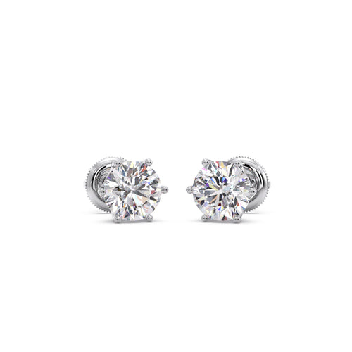 Six-Prong Round Brilliant Cut Diamond Stud Earrings