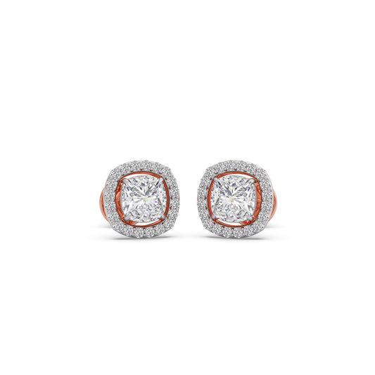 Cushion-Cut Halo Stud Earrings - Rose
