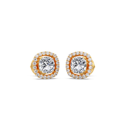 Cushion-Cut Halo Stud Earrings