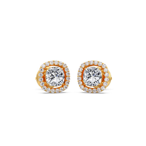 Cushion-Cut Halo Stud Earrings