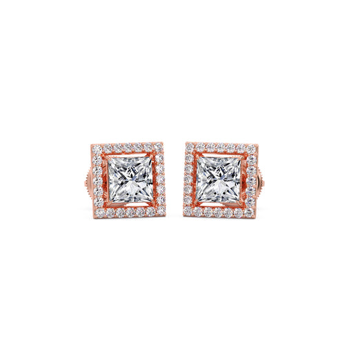 Princess Cut Diamond Halo Stud Earrings