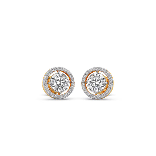 Round Halo Stud Earrings - Yellow