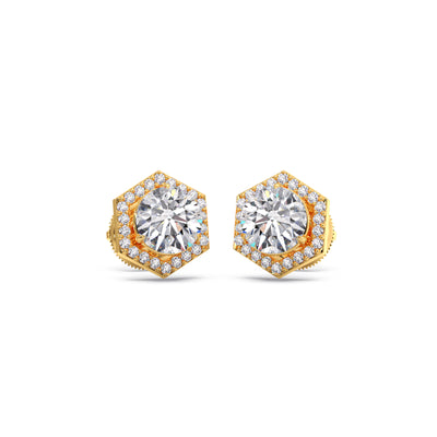 Hexagon Frame Round Diamond Studs
