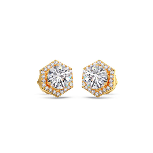 Hexagon Frame Round Diamond Studs
