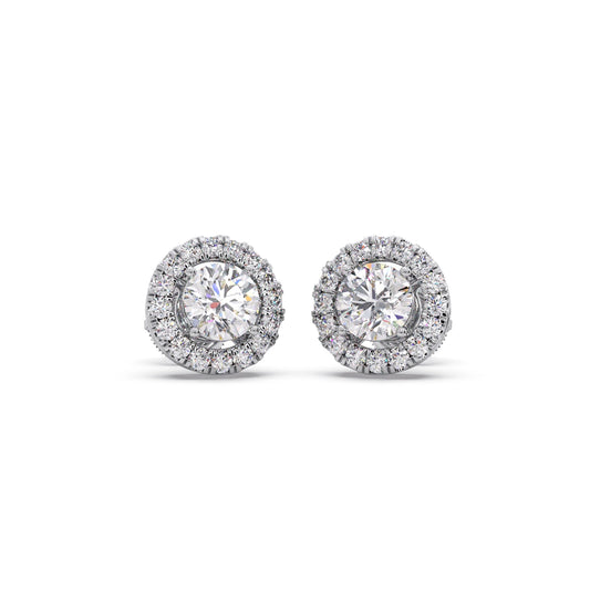 Round Shape LGD Earrings with Halo Setting - White