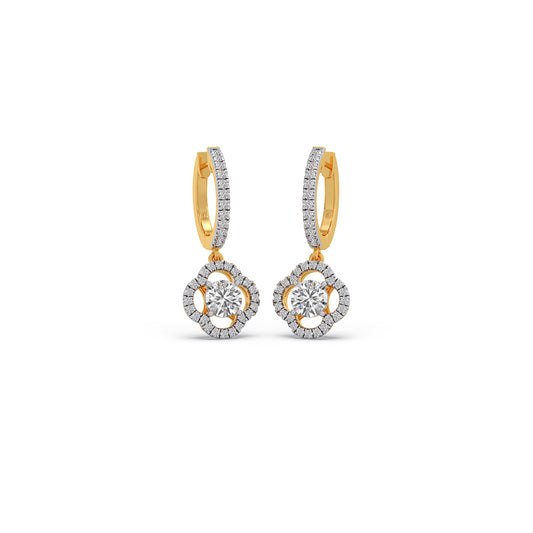 Floral Halo Diamond Dangles Earrings - Yellow