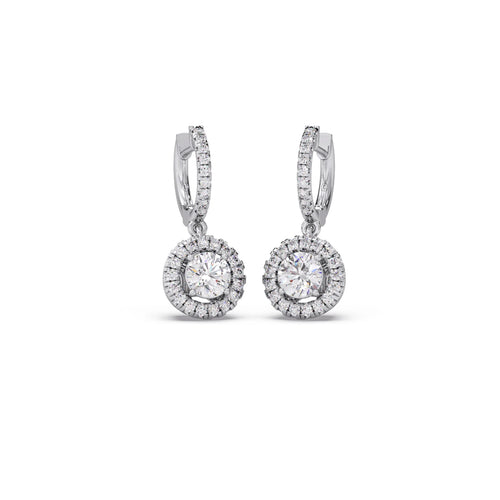 Halo Round Brilliant Drop Hoop Earrings