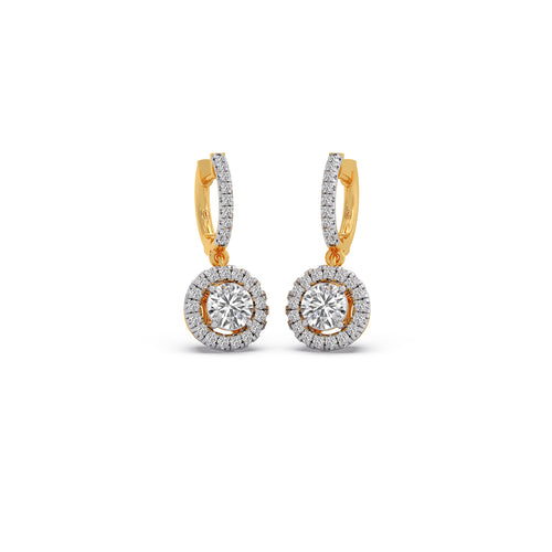Halo Round Brilliant Drop Hoop Earrings