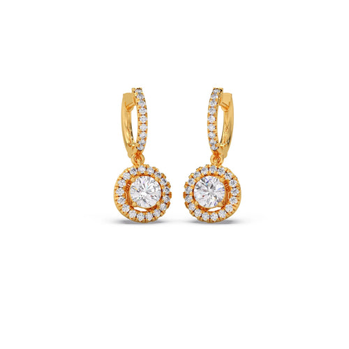 Halo Round Brilliant Drop Hoop Earrings