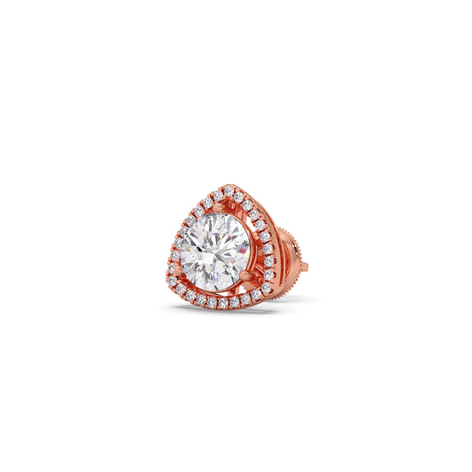 Trillion-Shape Halo Diamond Stud Earrings - Rose