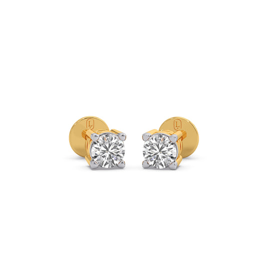 Round Solitaire 4-Prong Diamond Stud Earrings - Yellow