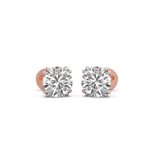 3 ct Classic Round Solitaire Diamond Stud Earrings - Rose