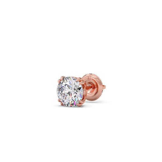 3 ct Classic Round Solitaire Diamond Stud Earrings - Rose