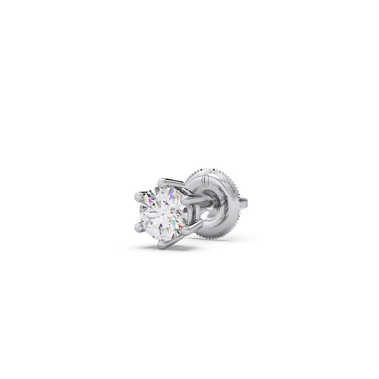 Six Prong Solitaire Round Diamond Stud Earrings - White
