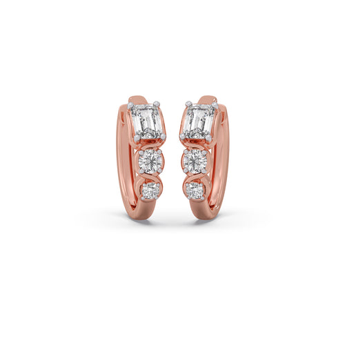 Emerald and Round-Cut Diamond Hoop Earrings