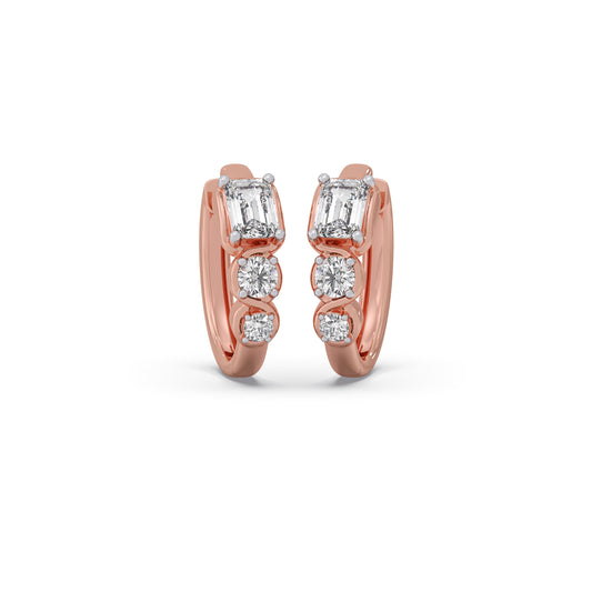 Emerald and Round-Cut Diamond Hoop Earrings