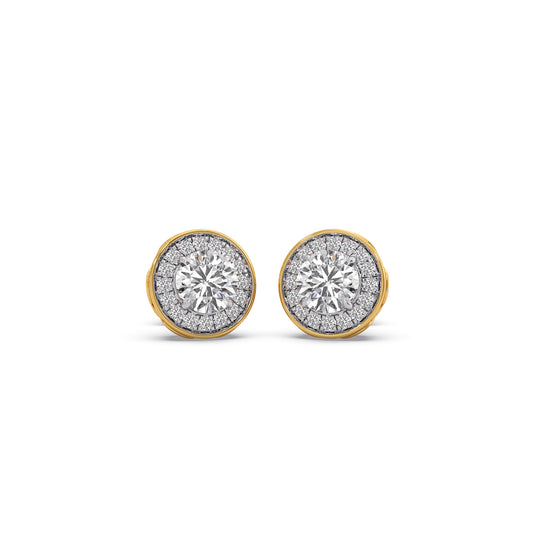 Round-Cut Halo Classic Diamond  Studs - Yellow