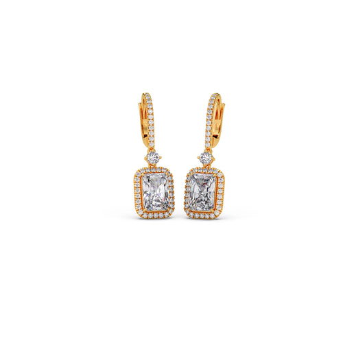 Radiant-Cut Classic Diamond Halo Drop Earrings