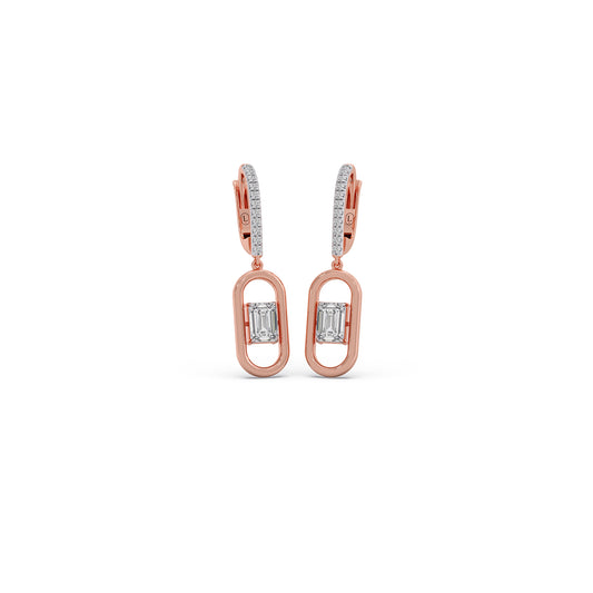 Elegant emerald cut diamond drop earring - Rose