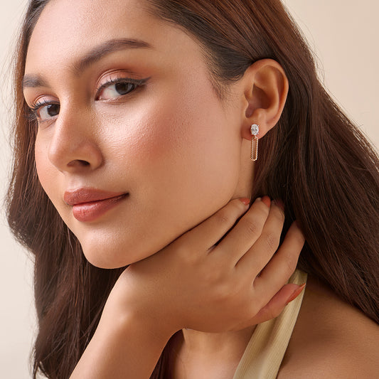 Chainline Oval Diamond Dangle Earrings - MQ