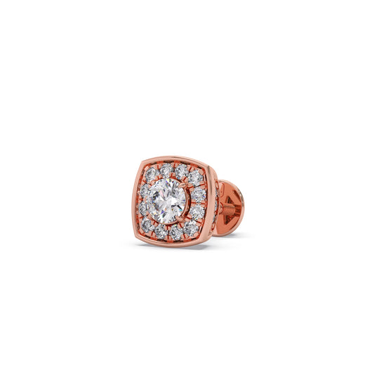 Halo Diamond Square Stud Earrings - Rose
