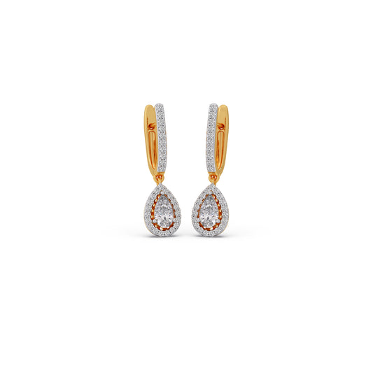 Pear Halo Drop Diamond Earrings - Yellow