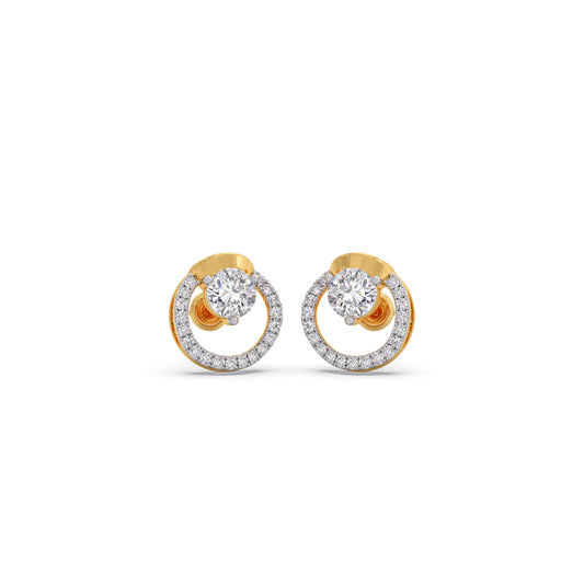 Floating Halo Round Diamond Stud Earrings - Yellow