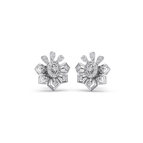 Round Diamond Starburst Platinum Earrings