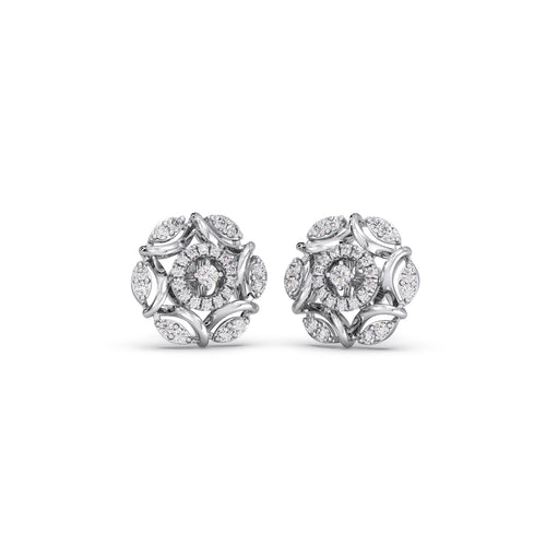Flower Diamond Stud Platinum Earrings