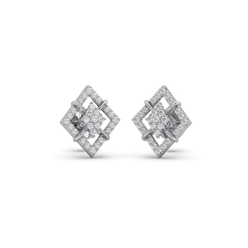 Rhombus Diamond Stud Platinum Earrings