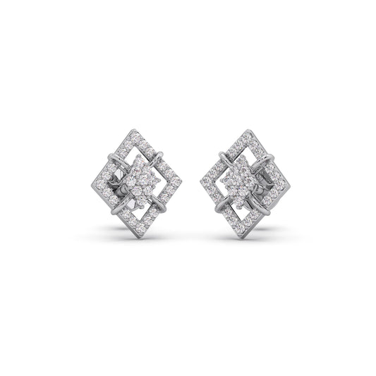 Rhombus Diamond Stud Platinum Earrings