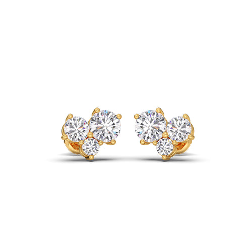 Three Stone Round Diamond Stud Earrings