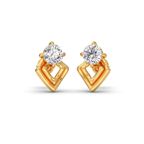 Kite Shape Frame Round Diamond Stud Earrings