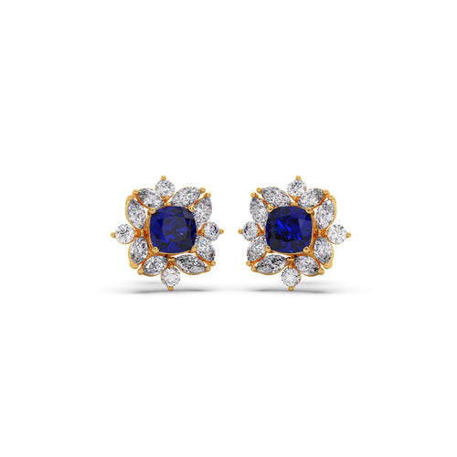 Floral Halo Stud Earrings with Blue Gemstone
