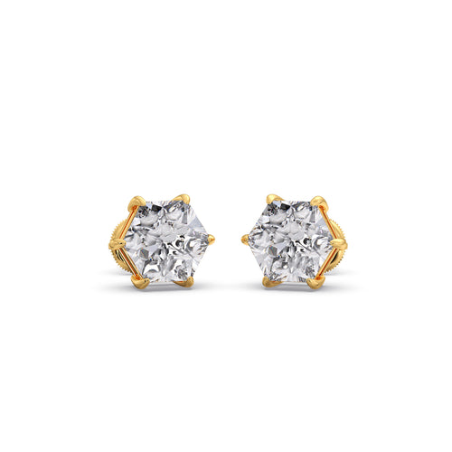 Six-Prong Hexagon Shape Solitaire Stud Earring