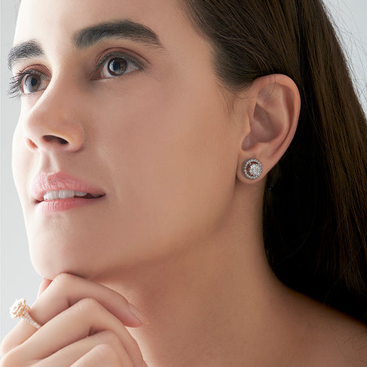 3.04ct Halo Solitaire Diamond Earrings - MQ