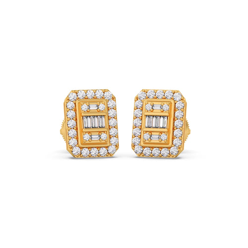 Baguette Center with Round Halo Earrings