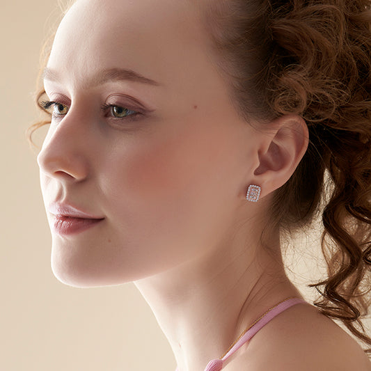 Baguette Center with Round Halo Earrings - MQ