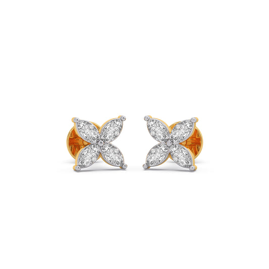 Floral Marquise Diamond Stud Earrings - Yellow