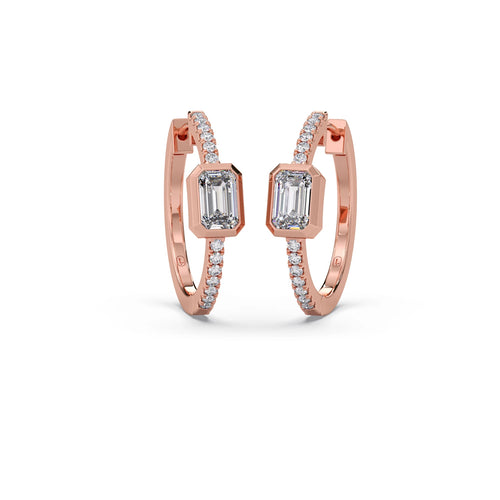 Emerald Cut and Round Diamond Huggie Earrings