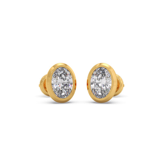 Everyday Oval Bezel Diamond Studs - Yellow
