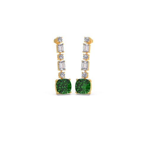 Green Gemstone Emerald & Round Line Earrings