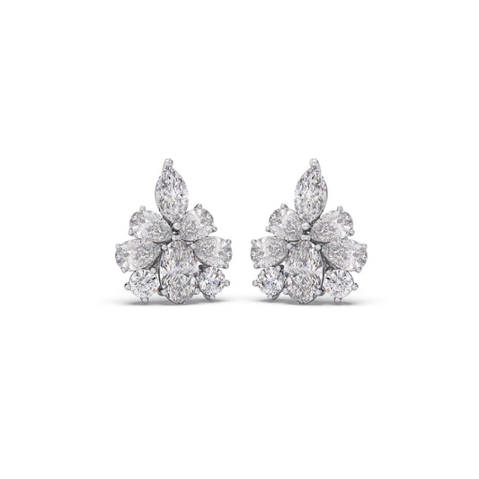 Multi Diamond Floral Earrings - White