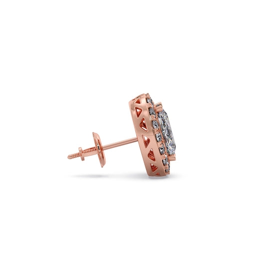 Classic Oval & Round Diamond Halo Studs Earring