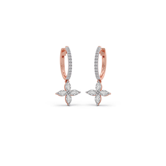 Marquise & Round Diamond Dangle Earrings - Rose