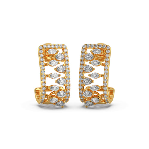 Gold & Diamond Rectangular Hoops Earrings