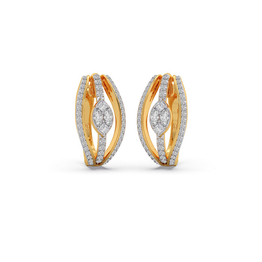 Curved Cluster Diamond Hoop Earrings - Yellow