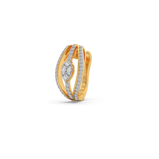 Curved Cluster Diamond Hoop Earrings - Yellow