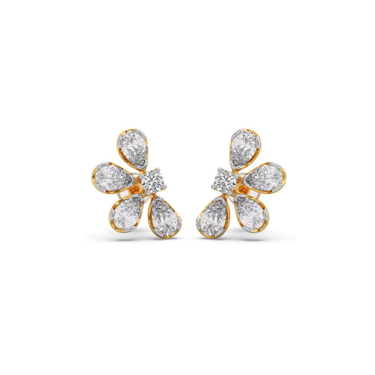 Swirl Petal Diamond Stud Earrings - Yellow